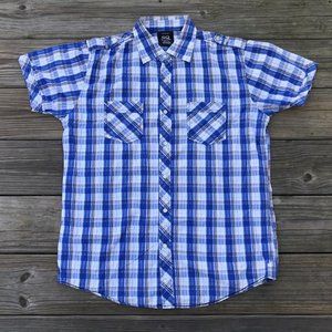 SQ Men Shirt Short Sleeve Collared Button Front